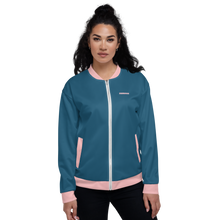 Load image into Gallery viewer, teal &amp; peach bomber jacket