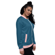 Load image into Gallery viewer, teal &amp; peach bomber jacket