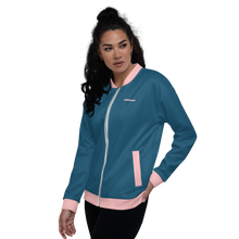 Load image into Gallery viewer, teal &amp; peach bomber jacket