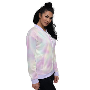 pastel tie-dye bomber jacket