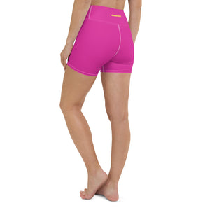 hot pink high-waisted shorts