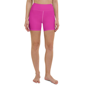 hot pink high-waisted shorts