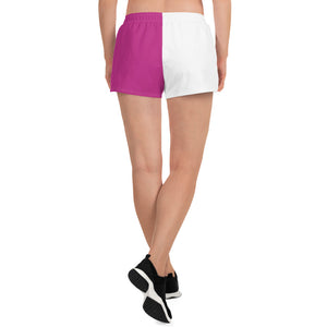 half pink and half white athletic shorts