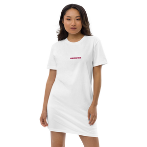 white embroidered logo t-shirt dress