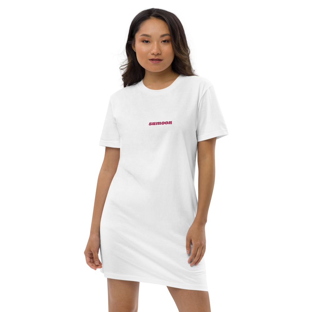 white embroidered logo t-shirt dress