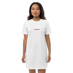 white embroidered logo t-shirt dress