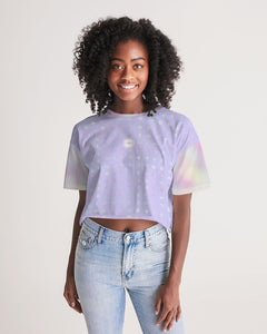 pastel purple polka-dot cropped tee