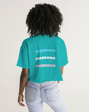 Load image into Gallery viewer, teal large text logo cropped tee